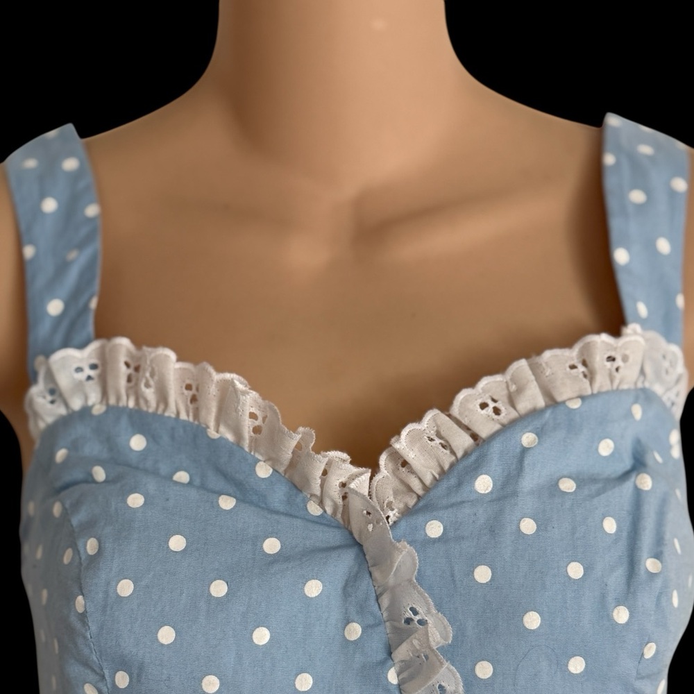 STOP STARING! NWT
baby blue polka dot ROMPER eyelet lace PINUP GIRL rockabilly - Picture 2 of 11